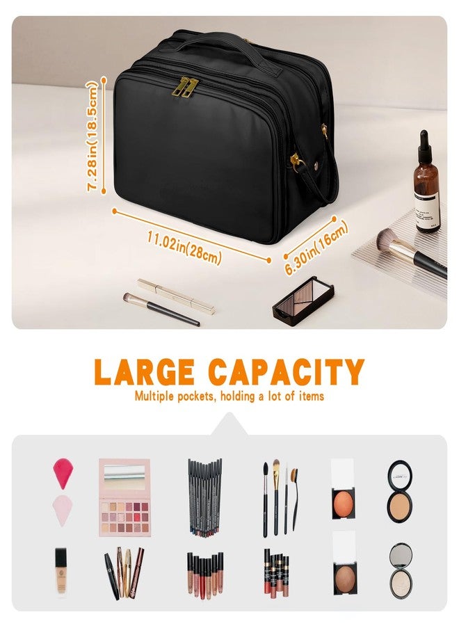 Grekos Travel Toiletry Bag, Makeup Bag for Women's, Large Capacity PU Leather Travel Organizer with Divider and Handle, Makeup for Cosmetic & Free-Standing Brush Holder Kit (Black) - Image 5