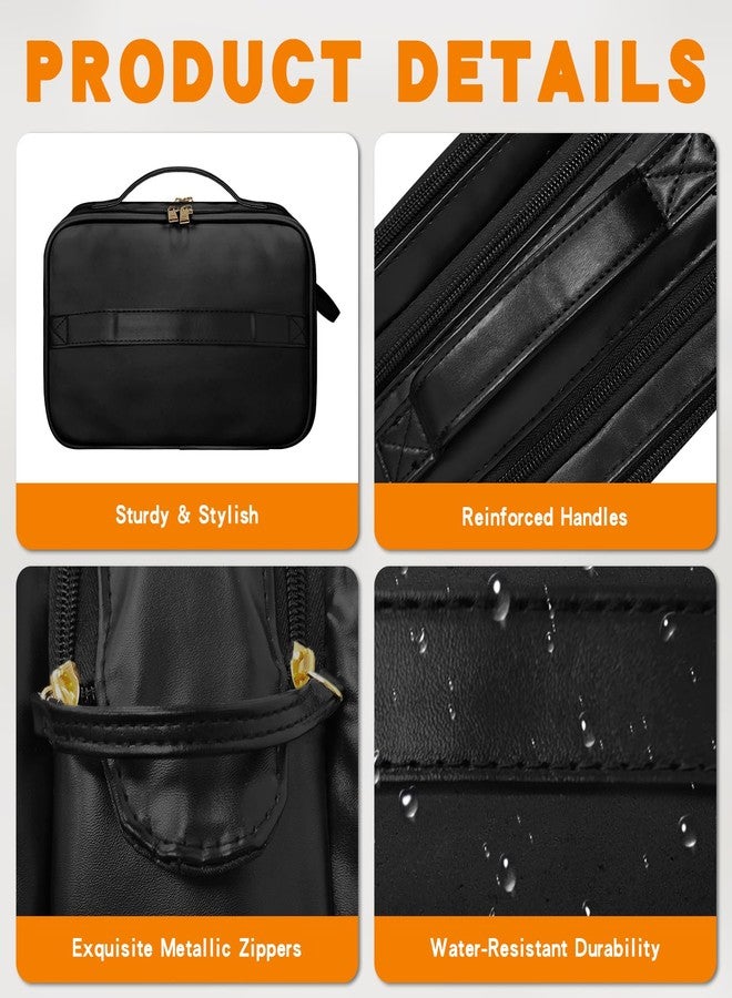 Grekos Travel Toiletry Bag, Makeup Bag for Women's, Large Capacity PU Leather Travel Organizer with Divider and Handle, Makeup for Cosmetic & Free-Standing Brush Holder Kit (Black) - Image 2