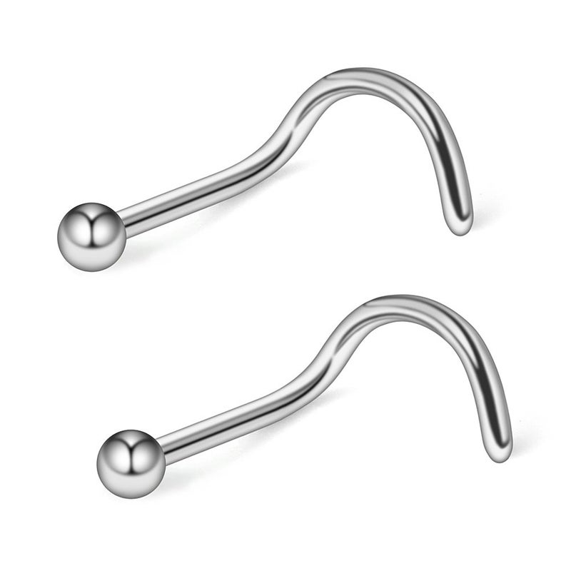 Ruifan 18G(1.0MM) 316L Surgical Steel Curved Nose Stud Ring Twister Screws with 2MM Ball Piercing Jewelry 2PCS - Steel - Image 1