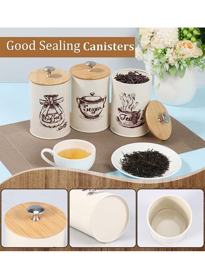 YIM-VIBEHAUS 3 Pieces Canister Sets for Kitchen Storage, Metal Vintage Kitchen Containers & Storage with Bamboo Lid, Coffee Sugar Tea Metal Canister Jars, Food Storage Canister, Kitchen Decor, Beige  - Image 3