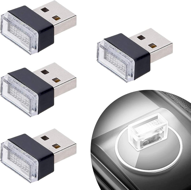 FEBRYTOLD 4Pcs White USB Car Interior Atmosphere Lamps, Universal Mini Led USB Lights for Car Decoration, Lighting - Image 1