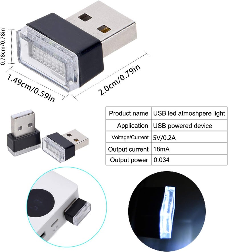 FEBRYTOLD 4Pcs White USB Car Interior Atmosphere Lamps, Universal Mini Led USB Lights for Car Decoration, Lighting - Image 3