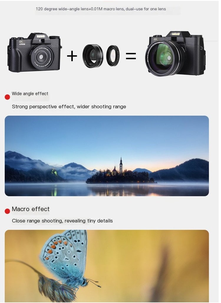 Vlogging Camera, 4K 75MP Digital Camera for Photography, 16X Digital Zoom, Vlogging Camera for YouTube with180 Degree Flip Screen, Wide Angle Lens, 2 Batteries and 32GB Micro SD Card (Black)
