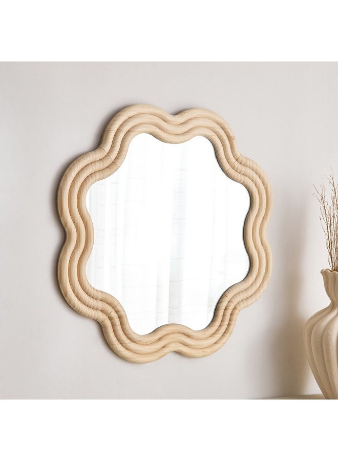Home Box Posco Pine Wood Wavy Mirror 60 x 60 cm  - Image 1
