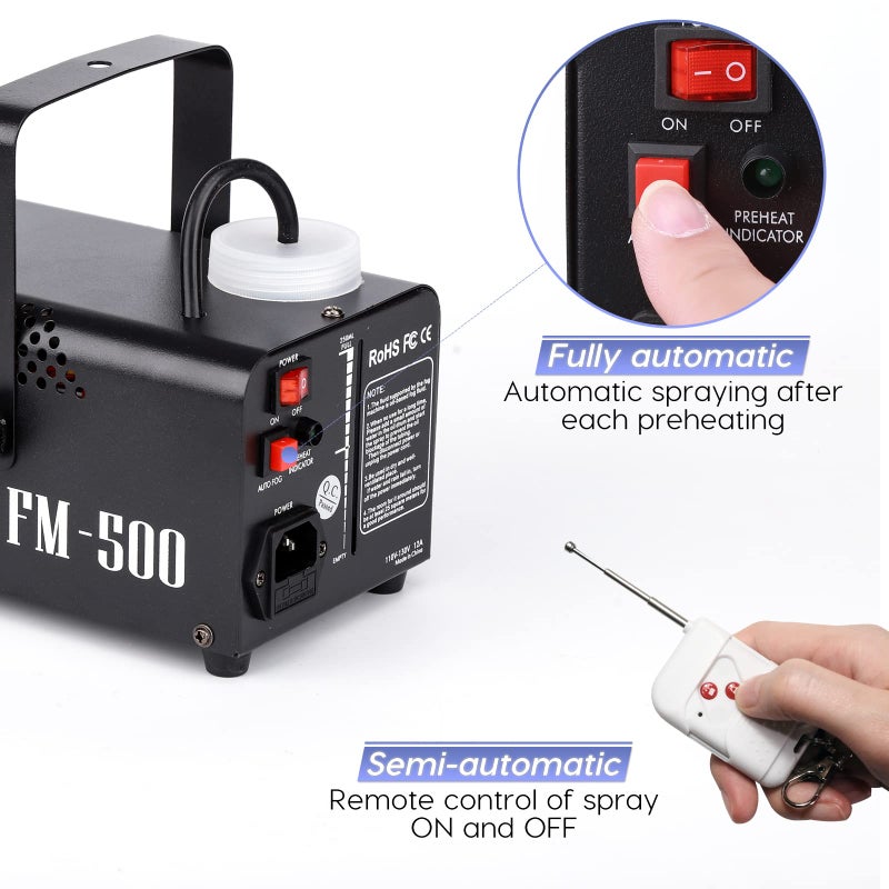 JDR آلة الضباب JDR ميني 500 واط مع وضع تلقائي وتحكم عن بعد لاسلكي، جهاز ضباب محمول للاستخدام الخارجي، الحفلات، تأثيرات المسرح، الداخلية، الديسكو، الهالوين، التعقيم أو حفلات الزفاف 2500CFM|FM-3 - Image 2