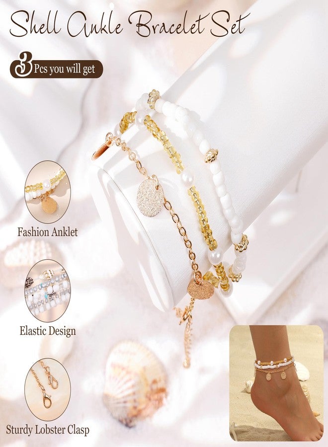 NICEIGHT Shell Ankle Bracelet for Women Adjustable Layered Bead Anklet Starfish Seashell Stack Stretch Ankle Bracelet Beach Summer Vacation Foot Jewelry D - Image 4