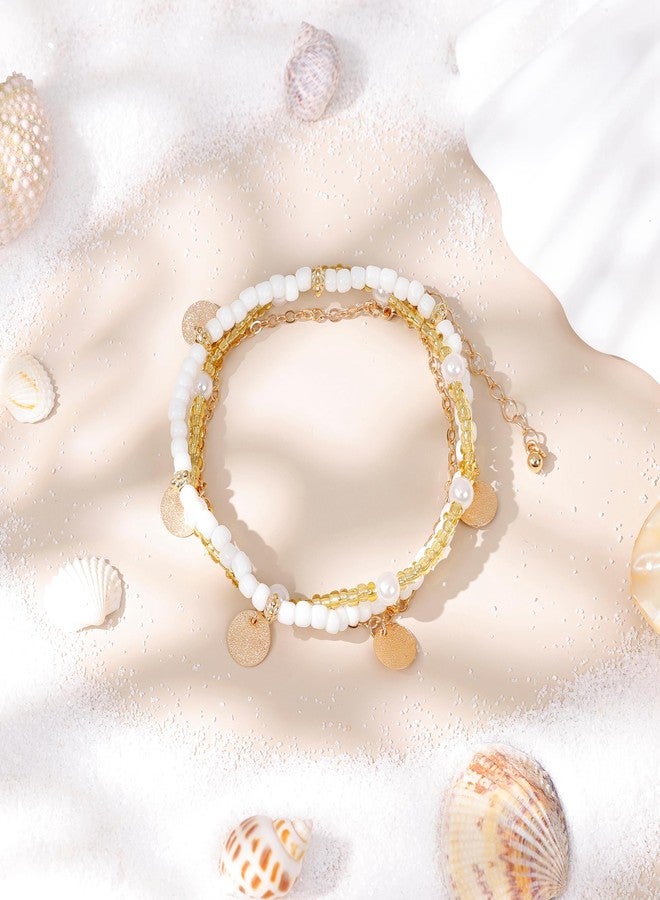 NICEIGHT Shell Ankle Bracelet for Women Adjustable Layered Bead Anklet Starfish Seashell Stack Stretch Ankle Bracelet Beach Summer Vacation Foot Jewelry D - Image 2