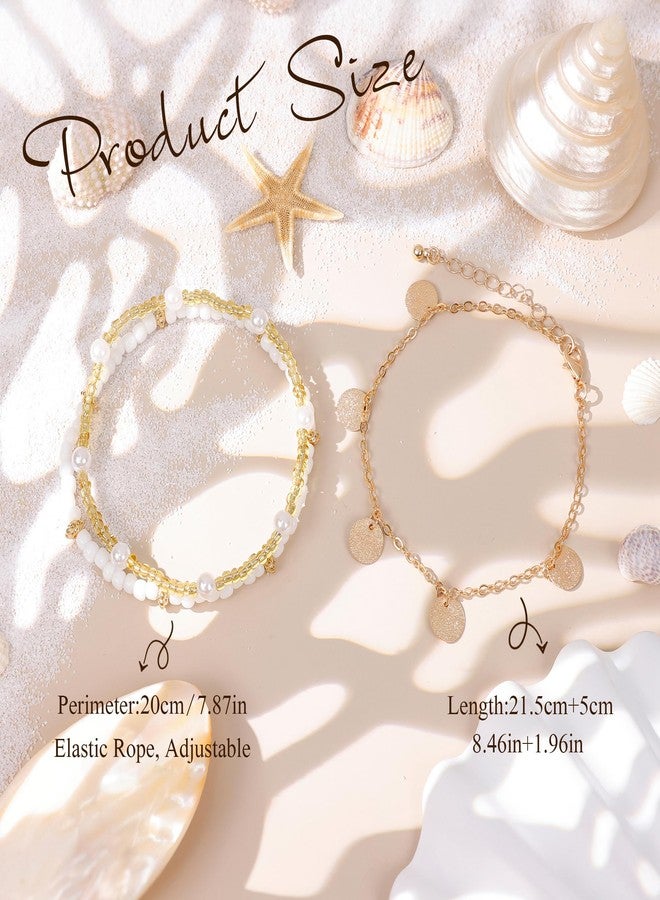NICEIGHT Shell Ankle Bracelet for Women Adjustable Layered Bead Anklet Starfish Seashell Stack Stretch Ankle Bracelet Beach Summer Vacation Foot Jewelry D - Image 3
