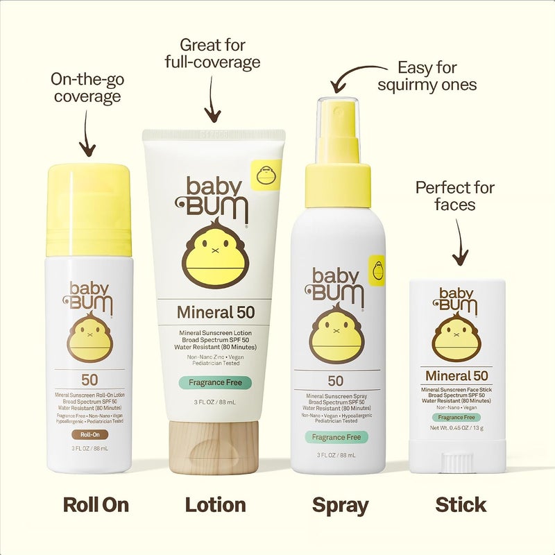 Sun Bum Baby SPF 50 Sunscreen Stick, Mineral Roll-On UVA/UVB Face and Body Protection for Sensitive Skin, Fragrance Free, Travel Size, Unscented, 0.45 Oz - Image 4