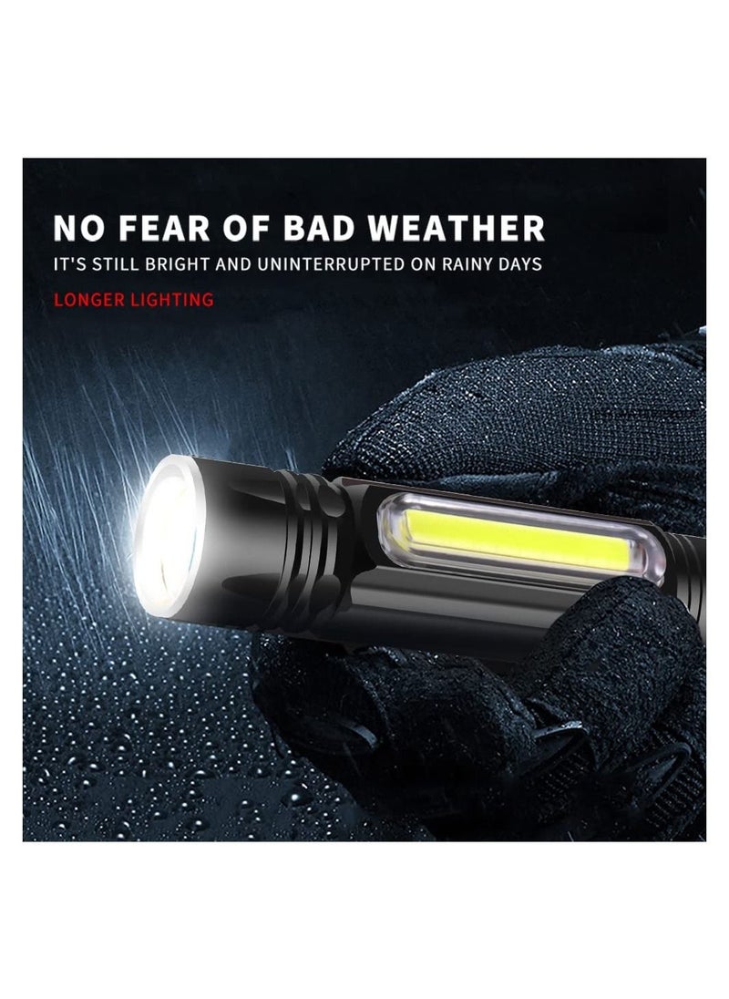 Flashlight, High Lumens Rechargeable Zoomable, LED USB Small Flashlight with Magnetic Tail, Super Bright Flash Light, 4 Lights Modes, COB Wrok Light, Pocket Pen Flashlihght, for Hiking (2PCS)