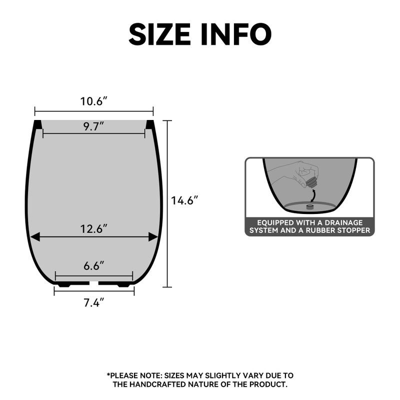 Kante 12.6" Dia x 14.6" H Dia Round Concrete Planter, Streamlined Fluted Large Plant Pot with Drainage Hole and Rubber Plug for Home, Patio, Garden, White Finish with Painted Interior - Image 2
