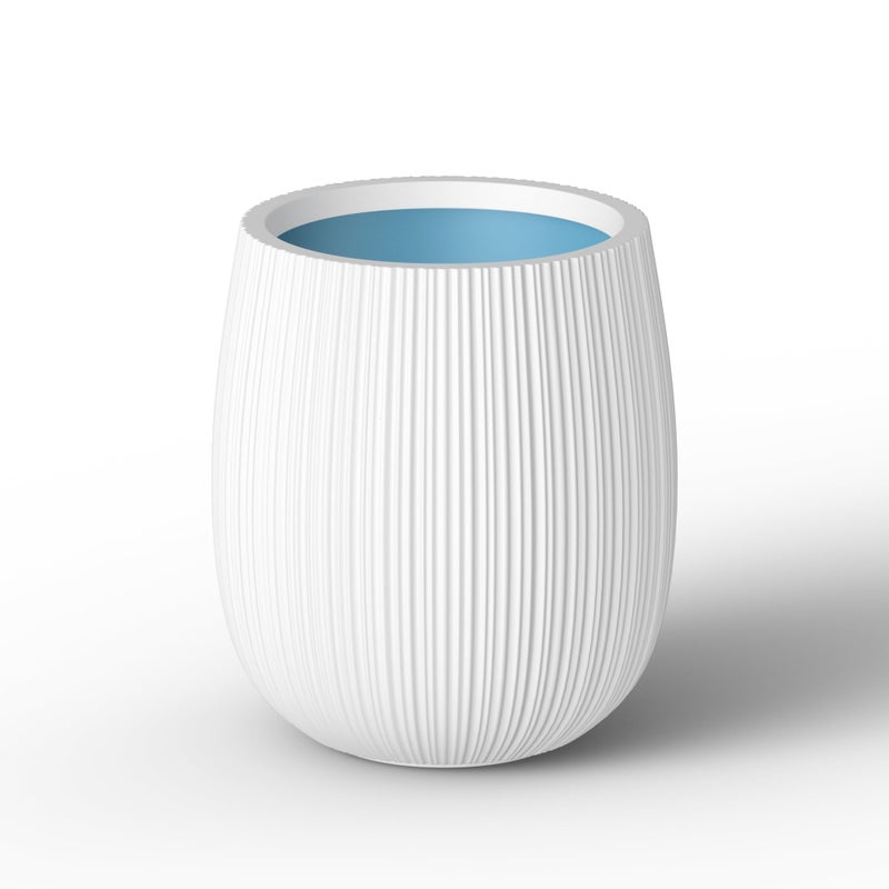 Kante 12.6" Dia x 14.6" H Dia Round Concrete Planter, Streamlined Fluted Large Plant Pot with Drainage Hole and Rubber Plug for Home, Patio, Garden, White Finish with Painted Interior - Image 1