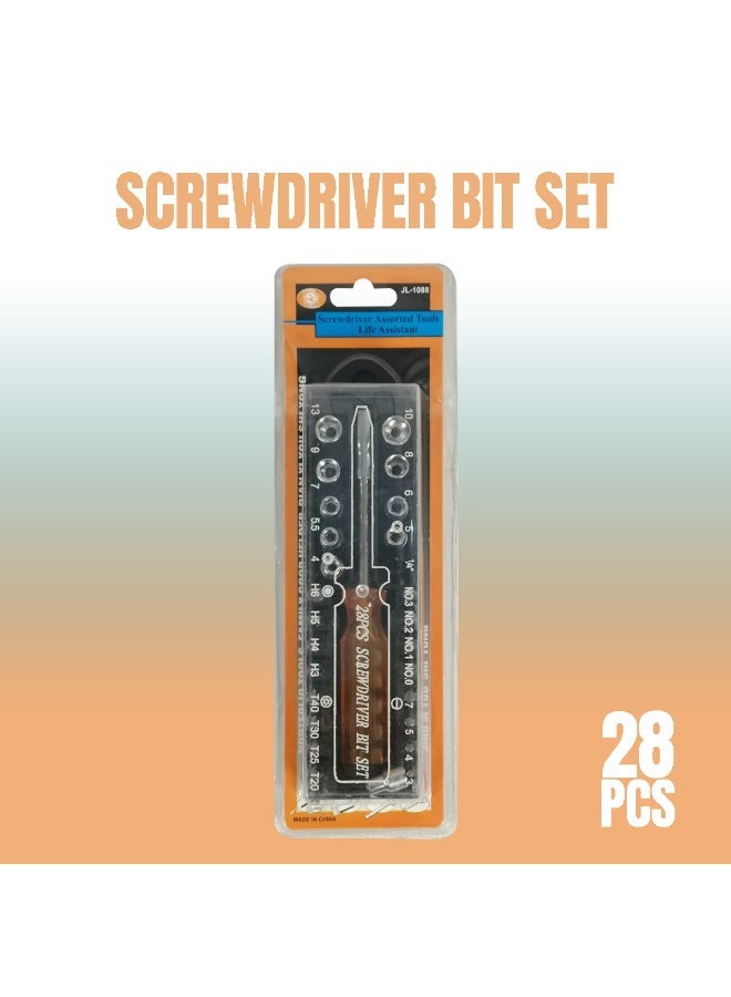 28 Piece Precision Ratcheting Screwdriver Bit Set with Magnetic Handle, Multi Bit Repair Tool Kit, Phillips, Flat, Torx, Hex & Socket Driver Set for Home, Electronics, Furniture, Bicycle & DIY Repairs - Image 1