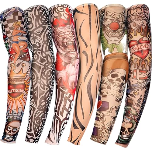 YARIEW Tattoo Sleeves for Men, 6Pcs Arm Sleeves Fake Tattoos Sleeves to Cover Arms Sun Protection Sleeves Tattoo Sleeve Covers Temporary Tattoo Sleeves for Men Halloween (Set 1) - Image 1