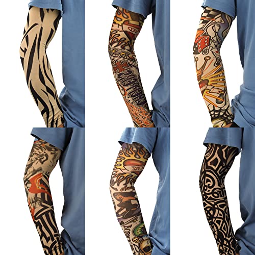 YARIEW Tattoo Sleeves for Men, 6Pcs Arm Sleeves Fake Tattoos Sleeves to Cover Arms Sun Protection Sleeves Tattoo Sleeve Covers Temporary Tattoo Sleeves for Men Halloween (Set 1) - Image 3