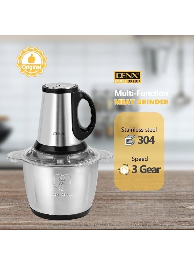 دينكس فرامة لحم كهربائية من دينكس بسعة 3 لتر، طراز DX3206، بقوة 300 واط، مزودة بوعاء من الفولاذ المقاوم للصدأ بثلاث سرعات، محضرة طعام متعددة الوظائف لفرم اللحوم والخضروات والفواكه والمكسرات وأطعمة الأطفال. - Image 5