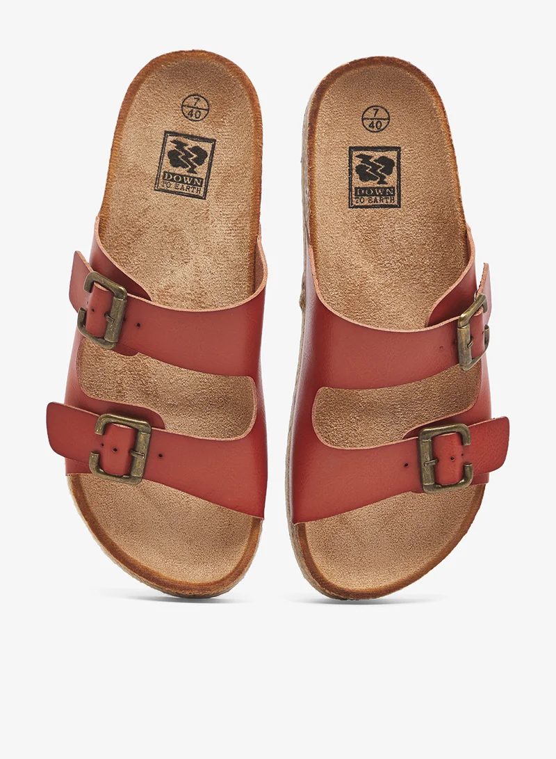 DOWN TO EARTH Tan Double Strap Sandal Slide for Women | Best Price UAE