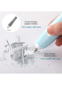 tenwin Electric Erasers, Electric Eraser with 16 Refills, Battery Operated Eraser, Electric Eraser Portable and Automatic Pencil Eraser Kit for Artists, Art Pencils, Drawing, Painting, Sketching, Drafting, Blue  - Image 3
