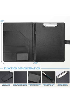 SYOSI حافظة أوراق Padfolio، حافظة أوراق جلدية مع غطاء لحامل المفكرة A4، حافظة أعمال للسيرة الذاتية، دفتر قانوني، مقابلة، حافظة أوراق بحجم خطاب للنساء والرجال (أسود)  - Image 3