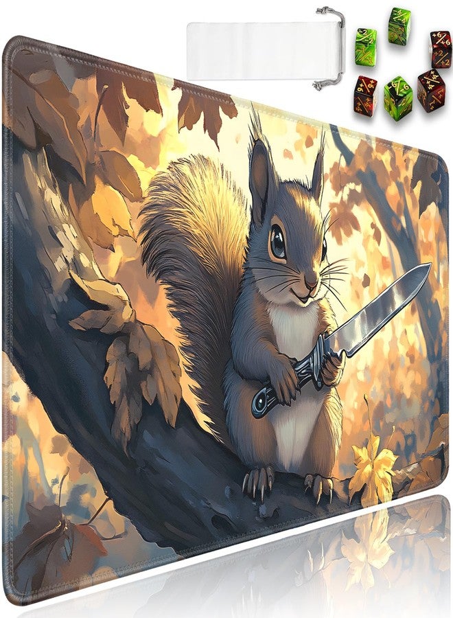 JVGFYNKL for MTG Game Playmat - 24 x 14 inches with Dices and Storage Bags, Non-Slip Base for TCG and Board Game Card Mats, Trading Card Games Mat, Squirrel with Sword Pattern Collectible Card Playmats - Image 1