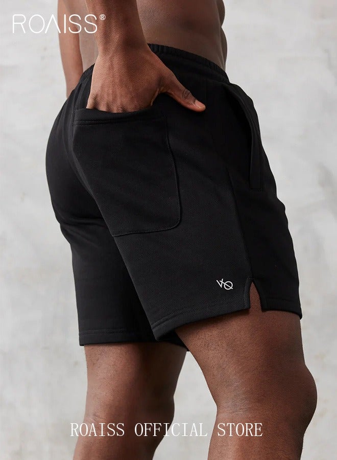 Men Sport Shorts with Multiple Pockets, Comfortable Straight Leg Pants for Men, Solid Short Pants with Adjustable Drawstring and Elastic Waistband, Suitable for Active Lifestyles and Casual Occasions image 5