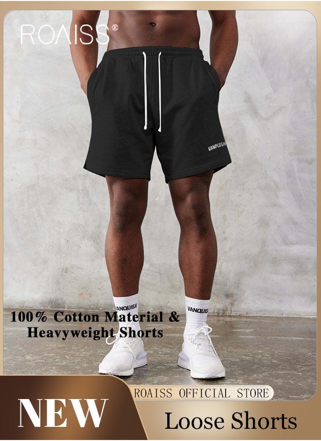 roaiss Gym Drawstring High Waist Loose Shorts for Men Casual Breathable Sweat Short Pants with Pockets Five Point Pants for Sports  - Image 1