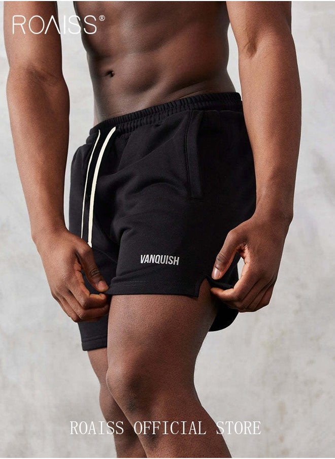 roaiss Gym Drawstring High Waist Loose Shorts for Men Casual Breathable Sweat Short Pants with Pockets Five Point Pants for Sports  - Image 2