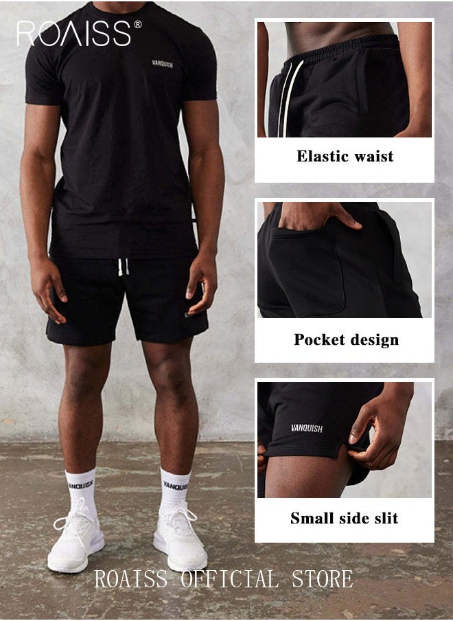 roaiss Gym Drawstring High Waist Loose Shorts for Men Casual Breathable Sweat Short Pants with Pockets Five Point Pants for Sports  - Image 3