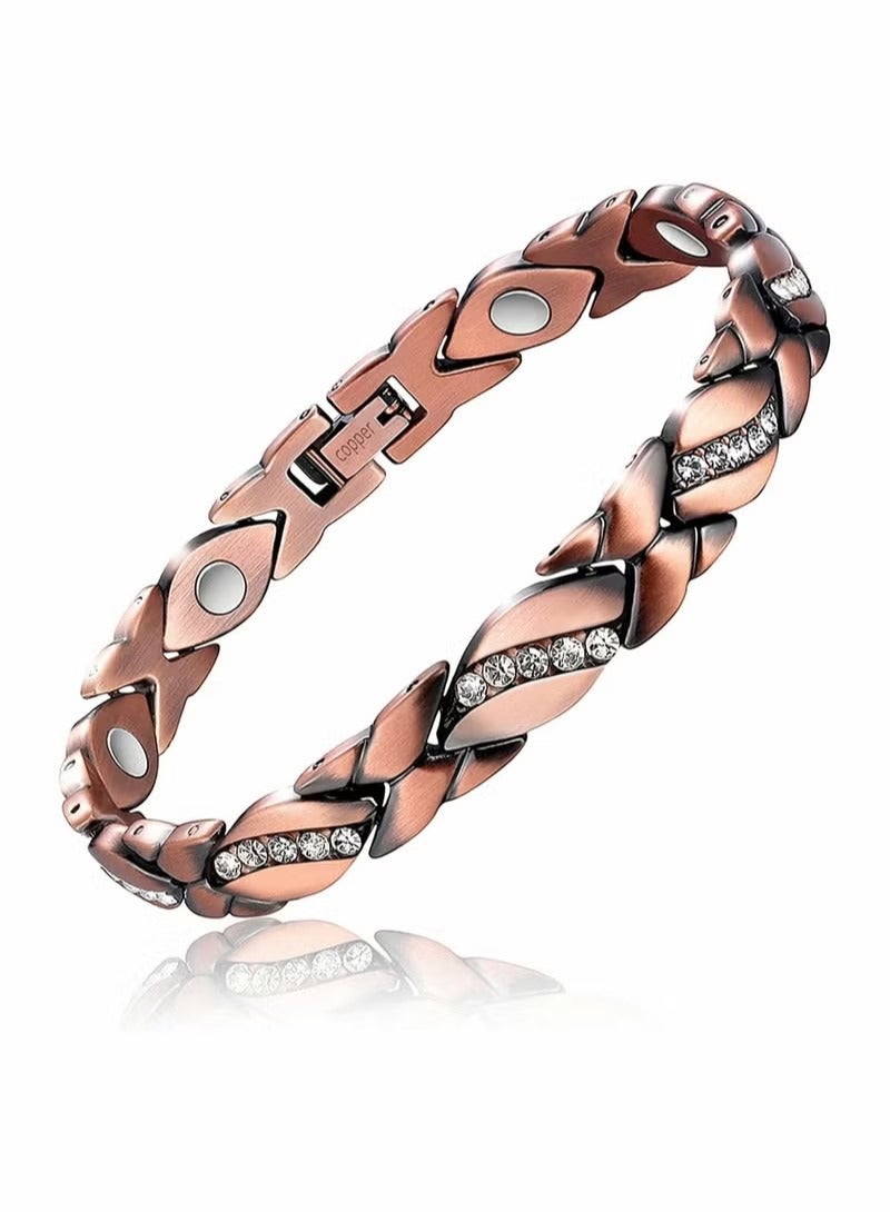 Copper Bracelet for Women Crystal Link Chain Charm Jewelry Gift 3500 Gauss Magnets with - Image 1