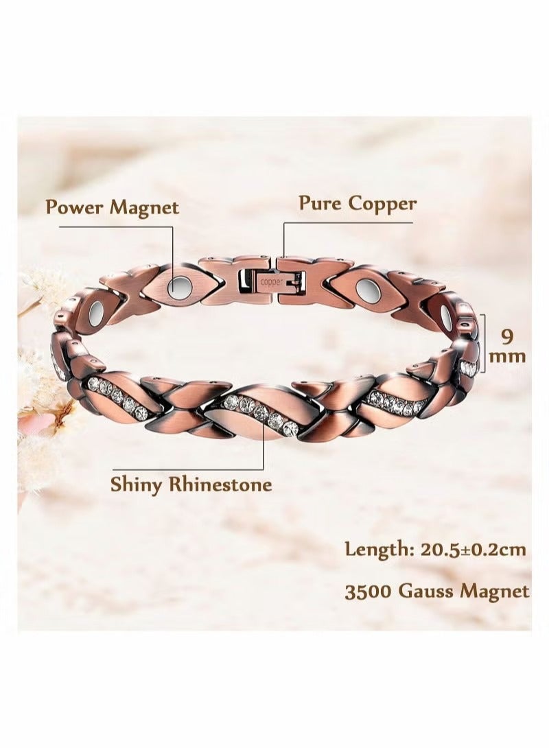 Copper Bracelet for Women Crystal Link Chain Charm Jewelry Gift 3500 Gauss Magnets with - Image 4