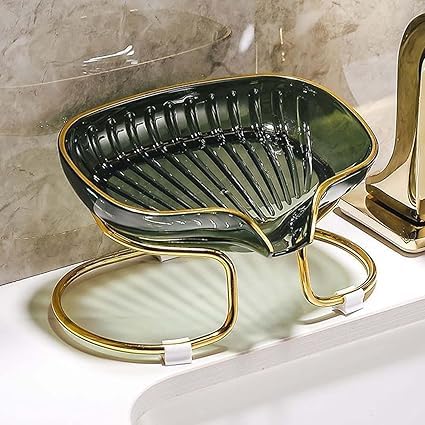 PRISO Golden Ring Self Draining Dish with Holder Box Metal Stand Suitable for Shower, Soap Dish with, Bathroom, Kitchen Sink Bathtub Use - Multicolor. (1 pcs) - Image 1