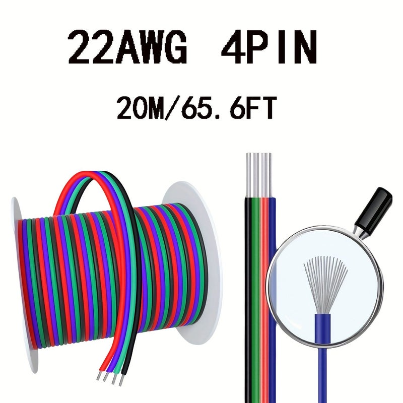 22 Gauge 4 Pin Power Extension Cable 787.4 Inch Compatible With WS2812B WS2811 RGB LED Strips For 3528 5050 LEDs PC Build Lighting DIY RGB - Image 3
