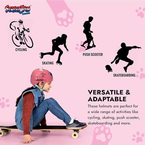 STREETJAM Kids Cycle Helmet Kitty Cat Open Face, Hard PP Outer Shell, EPS Inner Comfort Liner case, Adjustable Strap with Adjuster Dial, Skating, Sports (8-13 Years, Pink) - Image 4