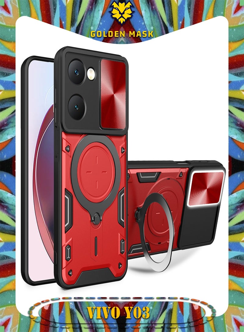 GOLDEN MASK For Vivo Y03 Armored Camera Shield Cover Camera Lend Protection, Built-in 360° (Red) - Image 1