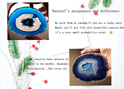 JIC Gem Extra Blue 4-5"" Dyed Color Natural Agate Coasters Polished Geode Stone Coasters Agate Agate Slices Set of 4 with Protective Rubber Bumper Home Decorative - Image 5
