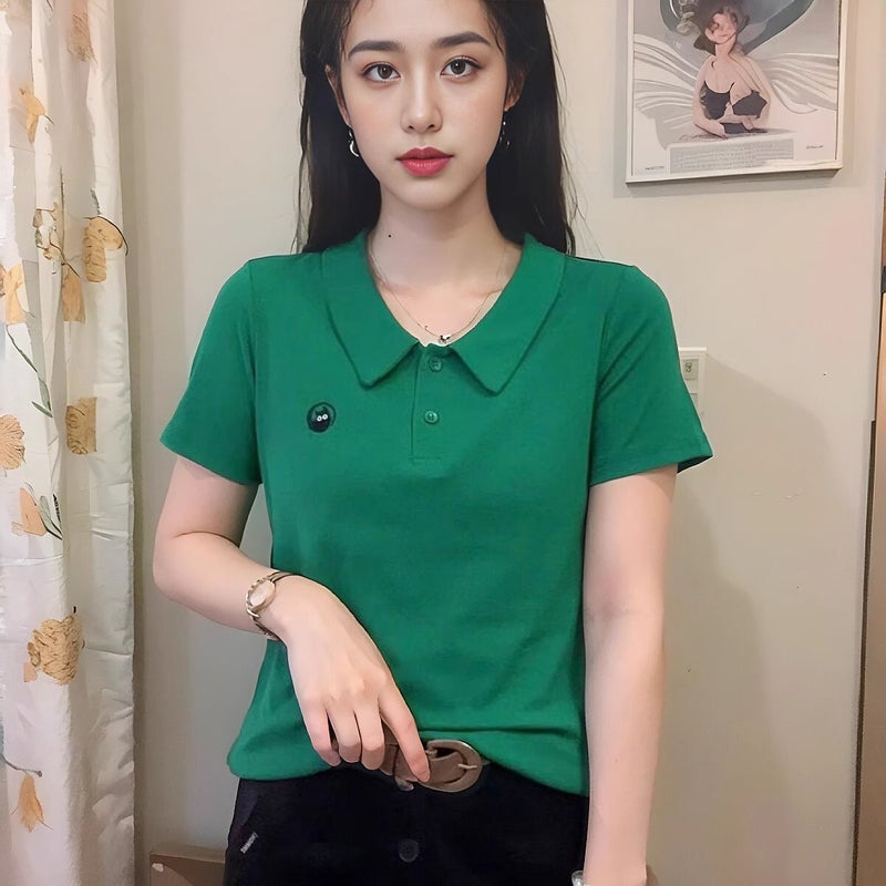 2025 Explosions New Doll Collar Short-Sleeved T-Shirt Women'S Fashion Western-Style Embroidered Top Age-Reducing Trend Tiktok Same Style - Image 2