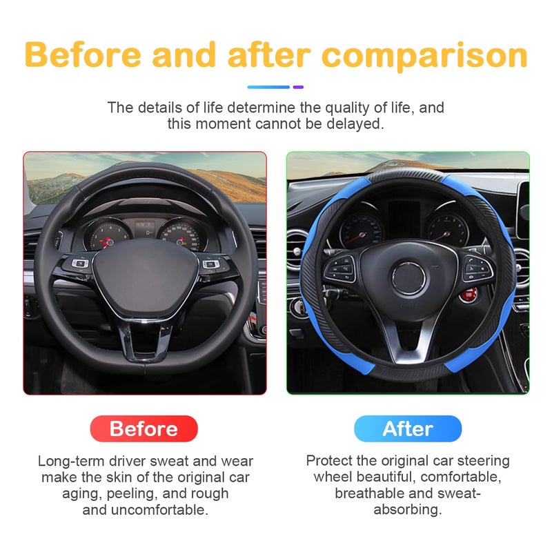 Osilly Car Steering Wheel Cover, 15 inch Carbon Fiber Microfiber PU Leather Elastic Steering Wheel Protector for Men Women, Anti-Slip Breathable Car Interior Accessories for Most Cars (Blue) - Image 5