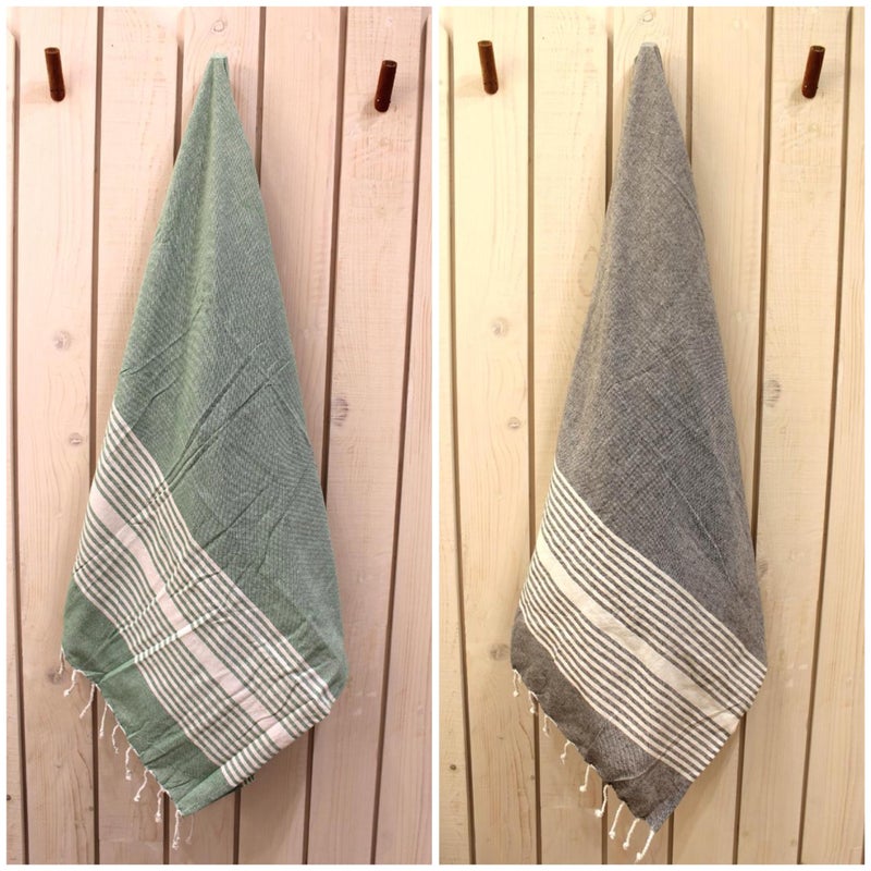 DOLCE CASA Bath/Beach Towel Ultra Soft, Absorbent & Quick Dry Towel for Bath, Beach, Pool, Travel, Spa and Yoga 170 L x 90 W Cm - Set of 2 (Green-Grey) - Image 1