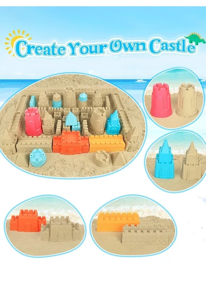 Sand kids Castle theme Beach play Toys，, Collapsible Sand Bucket，Shovels Set，with Mesh storage Bag, Sand Castle toy set, Dinosaur and Marine Animal Modeling Module，for Toddlers Kids Age 3-10 - Image 4