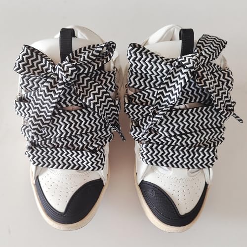UamGlsob 3cm Thick Fat Shoe Laces for Lanvin Sneakers, Original Jumbo Chunky Shoelaces Shoe Strings Replacement Laces (Black+White, 45''/115cm) - Image 2
