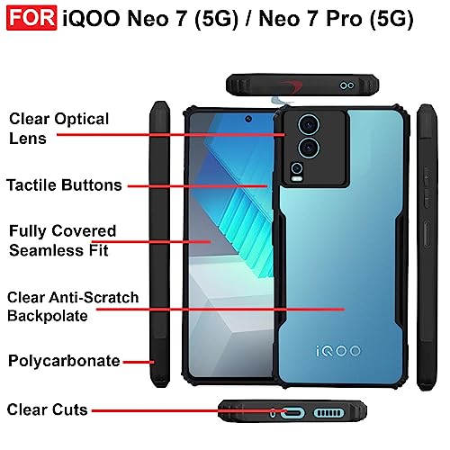 Cedo غطاء خلفي CEDO لجهاز iQOO Neo 7 / Neo 7 Pro (5G) | حماية الكاميرا حافة مضادة للصدمات | حماية 360 درجة من الأكريليك الشفاف TPU+PC | غطاء خلفي شفاف Eagle (أسود) - Image 5