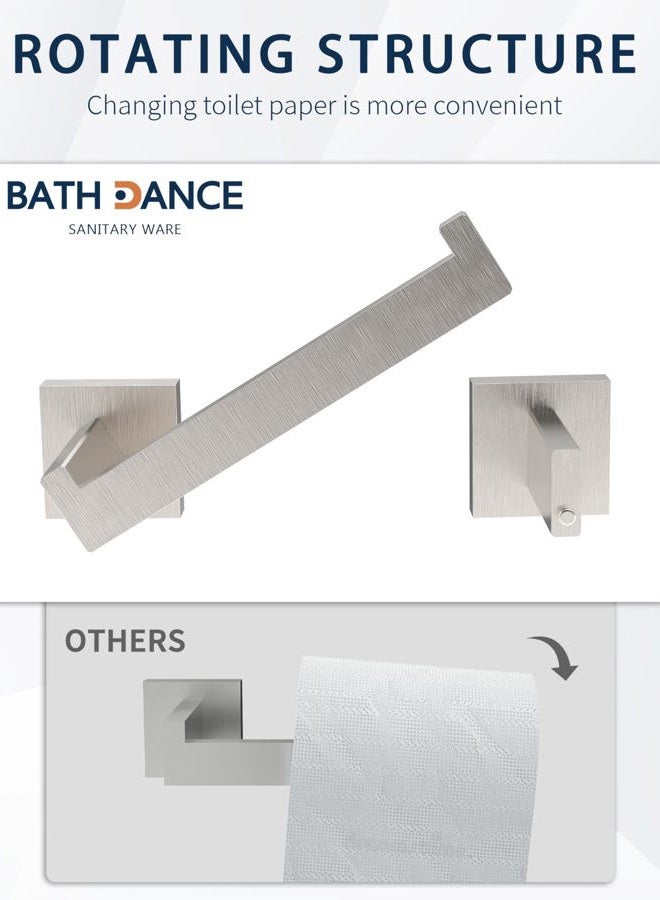 BATHDANCE Toilet Paper Holder – Square Wall-Mounted, Pivoting Design for Bathroom & Kitchen – Modern Stainless Steel, Easy Installation & Large Roll Compatibility (Brushed Grey) - Image 4