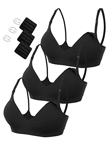 HOFISH Maternity Nursing Bras for Breastfeeding, 3 Pack Pregnancy Deep V Neck Wireless Bra with Extenders & Clips - Image 1