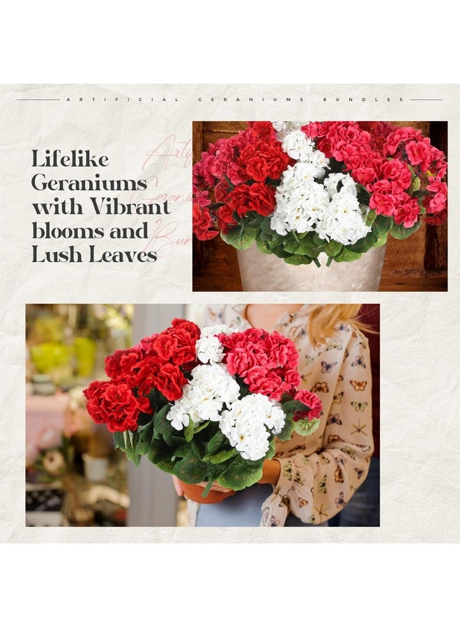 Giegxin 8 Pack 18'' Artificial Geranium Flowers for Outdoors 72 Bushes Fake Geraniums Silk Flowers UV Resistant Garden Faux Plants Full Blooms Bushes for Garden Home Decor(Ruby Red, Deep Pink, White) - Image 4