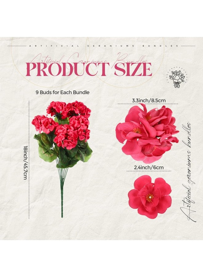 Giegxin 8 Pack 18'' Artificial Geranium Flowers for Outdoors 72 Bushes Fake Geraniums Silk Flowers UV Resistant Garden Faux Plants Full Blooms Bushes for Garden Home Decor(Ruby Red, Deep Pink, White) - Image 2