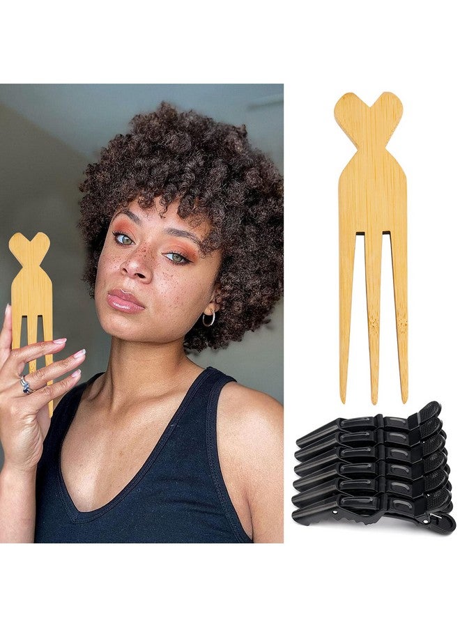 Jelyne Wooden Comb For Africanparting Combs For Braiding Hair Antistatic Afro Pick Three Prong Wide Tooth Wooden Comb Afro Comb With 6 Pieces Alligator Hair Clips For Women Hair Braiding - Image 2