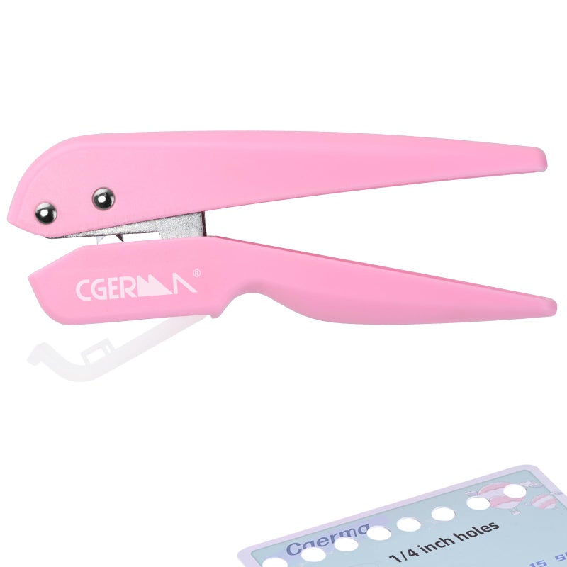 Cgerma Single Hole Punch, 1/4" Hole Punches, 50% Labor Savings, Paper Hole Puncher, 15 Sheet Capacity, for Paper Cards Plastic Cardboard, Lightweight, Pink - Image 1