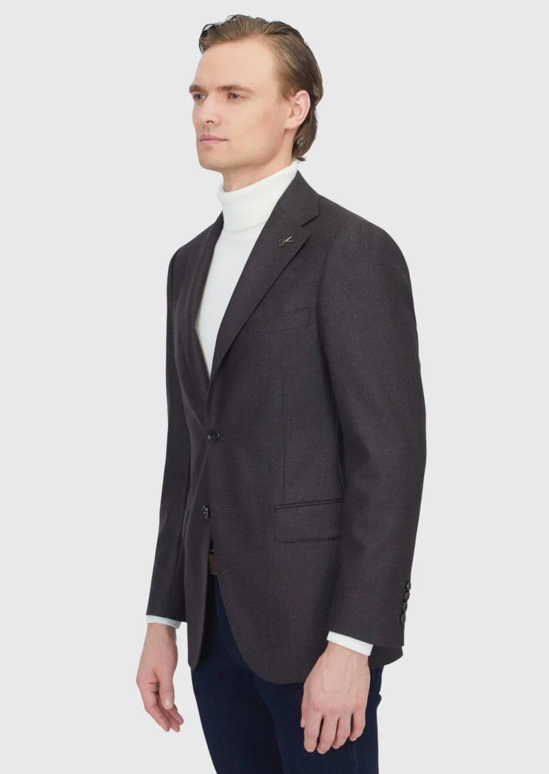 رامسي جاكيت بني منقوش بقصة عادية مصنوع من الصوف الخالص 100%