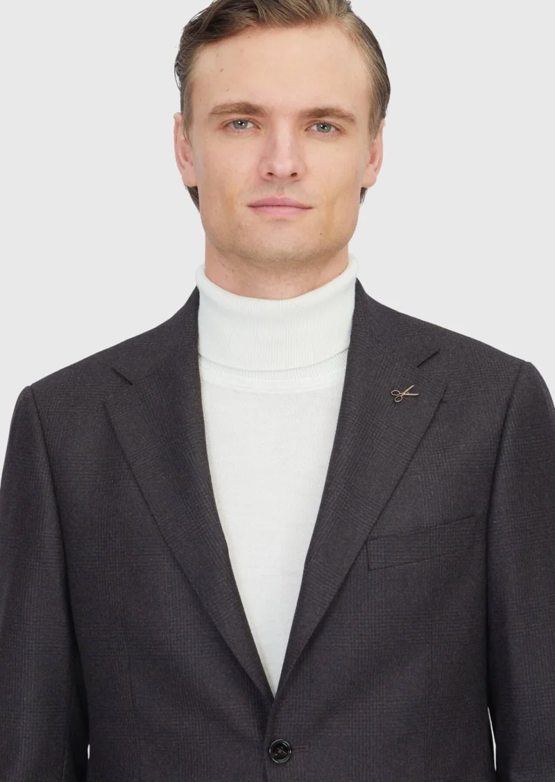 رامسي جاكيت بني منقوش بقصة عادية مصنوع من الصوف الخالص 100%