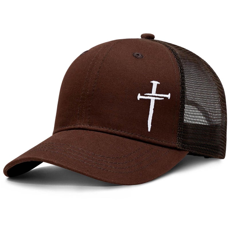 THIN MOUTH Christian Jesus Cross Hat - Faith Hats for Men Women - Religious Gifts for Thanksgiving Christmas - Cross Brown - Image 1
